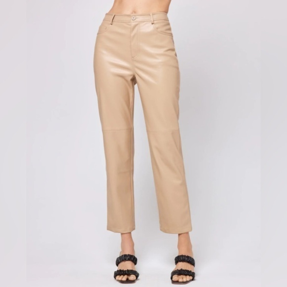 L*Space Tan Vegan Leather Pockets Zip Fly Quincey Pants NWT L #1638